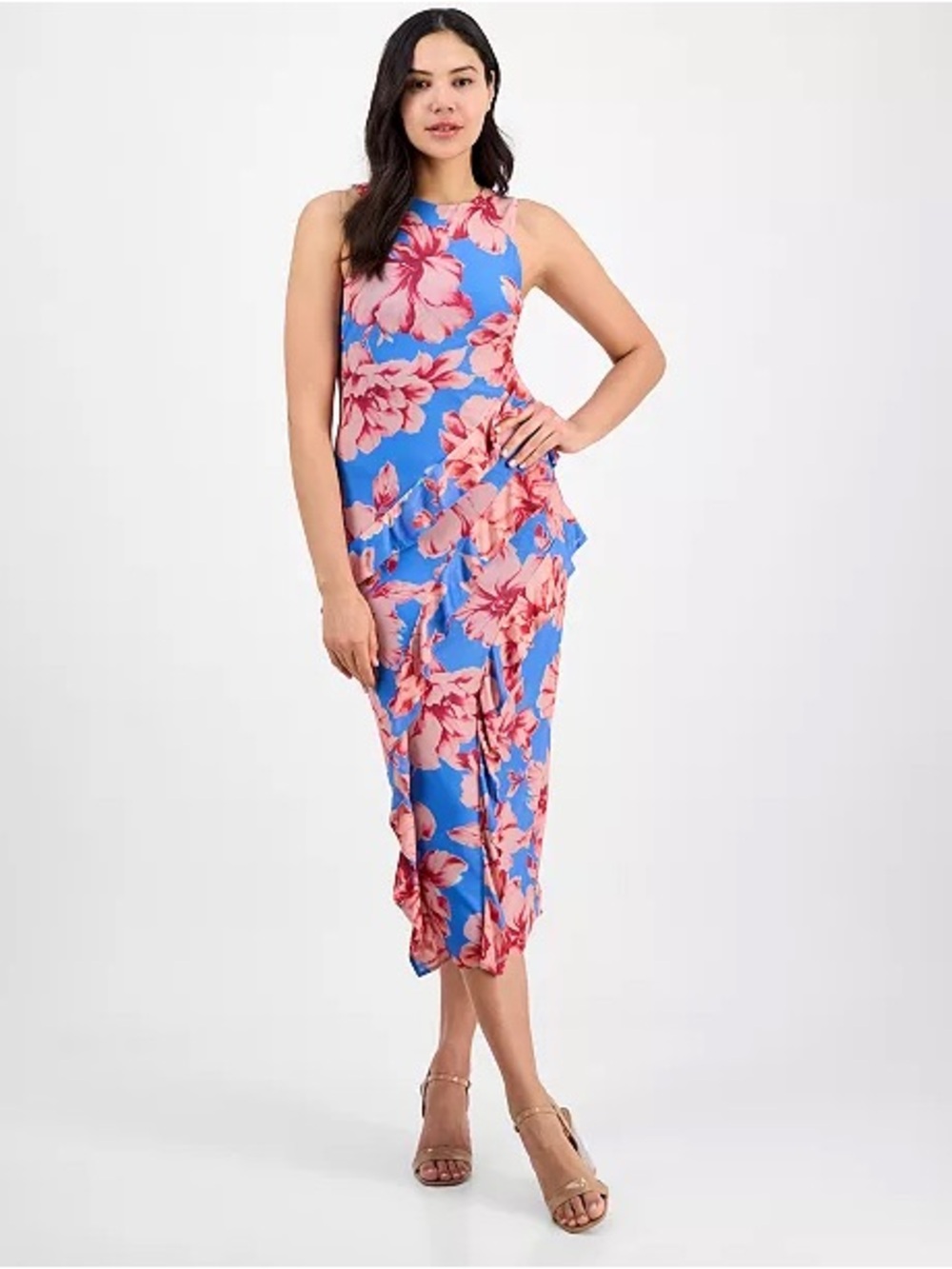 NWT RACHEL Rachel Roy Women's Isca Ruffled Sleeveless Midi Dress M